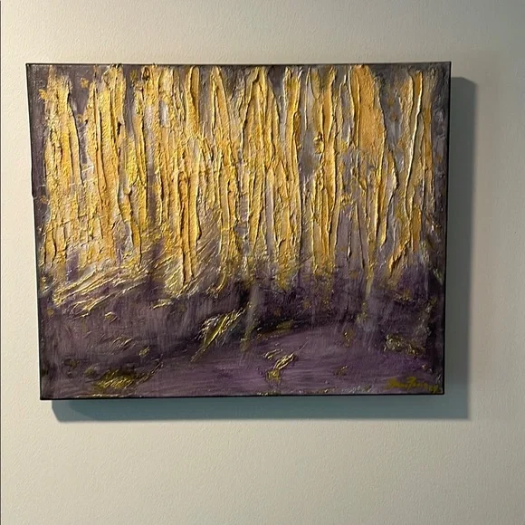 Abstract Gold and Purple Textured Forest Canvas Art 20 in x 16 in - Picture 8 of 8